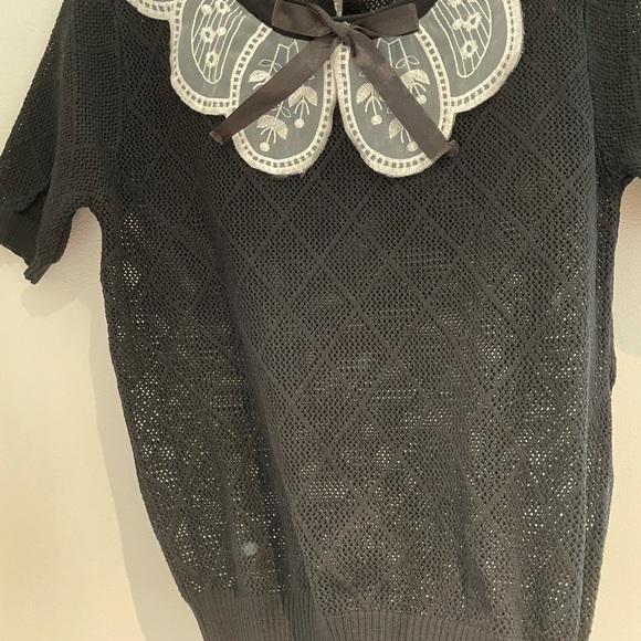 Vintage cute floral embroidered Peter Pan collar knitted short sleeves top sizeS - Picture 5 of 5